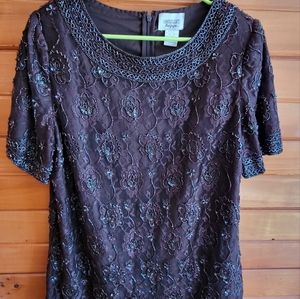 Beaded luxury dark blue top